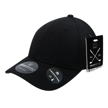 Golf Pique Pattern Adjustable Low Crown Structured Caps Black