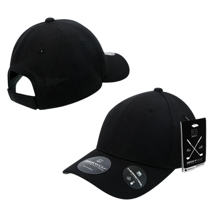 Golf Pique Pattern Adjustable Low Crown Structured Caps Black