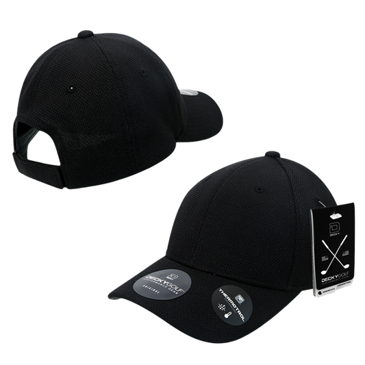 Golf Pique Pattern Adjustable Low Crown Structured Caps Black
