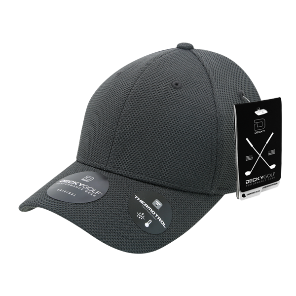 Golf Pique Pattern Adjustable Low Crown Structured Caps Charcoal Grey