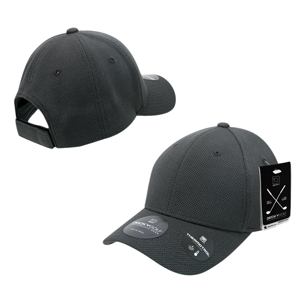 Golf Pique Pattern Adjustable Low Crown Structured Caps Charcoal Grey