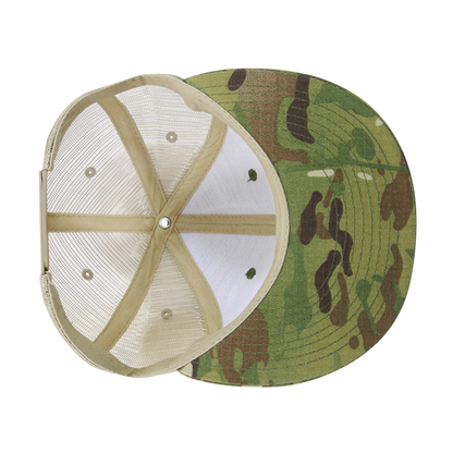 High Crown Multi Camo Trucker Snapback Cap, Camo/Khaki Adjustable Hat