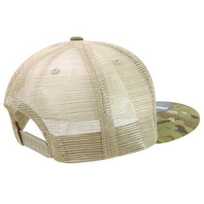 High Crown Multi Camo Trucker Snapback Cap, Camo/Khaki Adjustable Hat