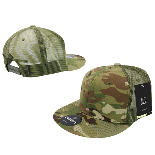 High Crown Multi Camo Trucker Snapback Cap, Camo/Olive Adjustable Hat